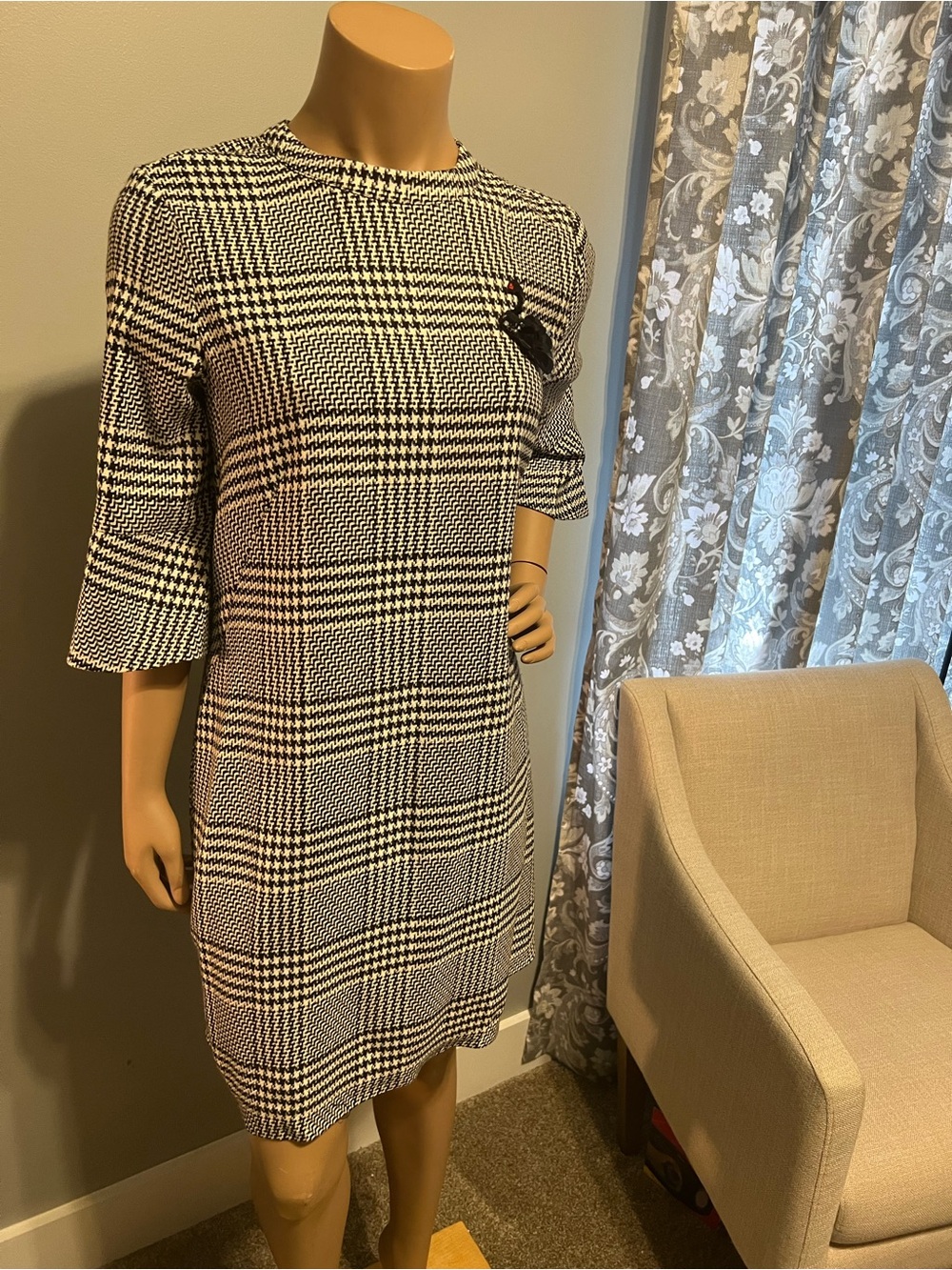 H & M Black & White Plaid Shift Dress size 12